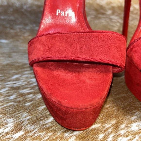 LOUBOUTIN Paris Red High Heel Stiletto Open Toe Platform Sandals GUC EU 38 1/2 - Picture 5 of 17
